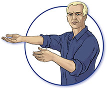 Comicfigur mit hängenden Händen als Schlaganfall-Symptom