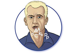 Comicfigur mit verzerrter Sprache als Beispiel für ein Schlaganfall-Symptom