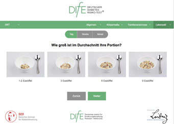 Screenshot des online Diabetes-Risiko Test